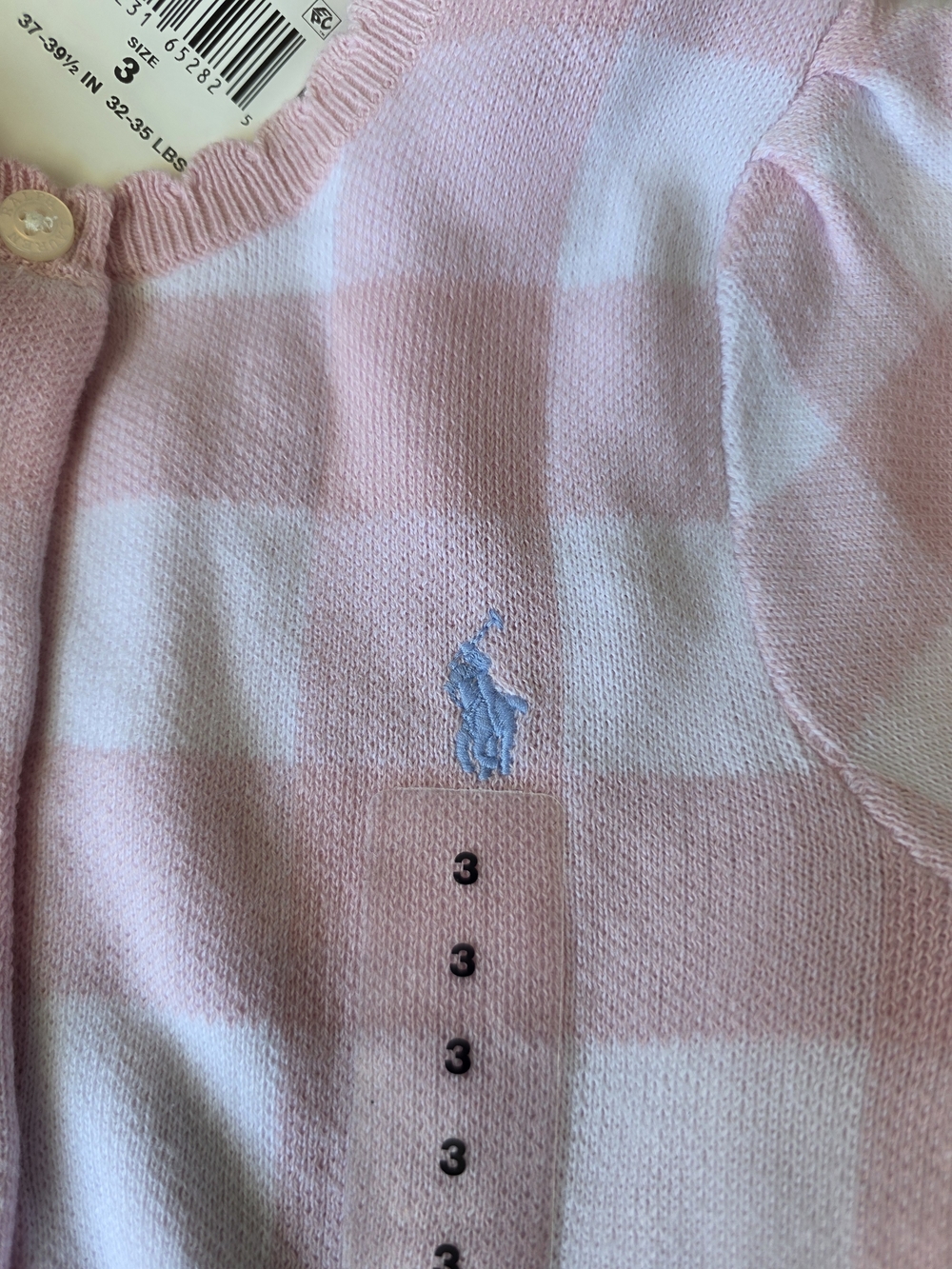 Polo by Ralph Lauren Pink and White Gingham Cardigan Sweater - Picture 3 of 5